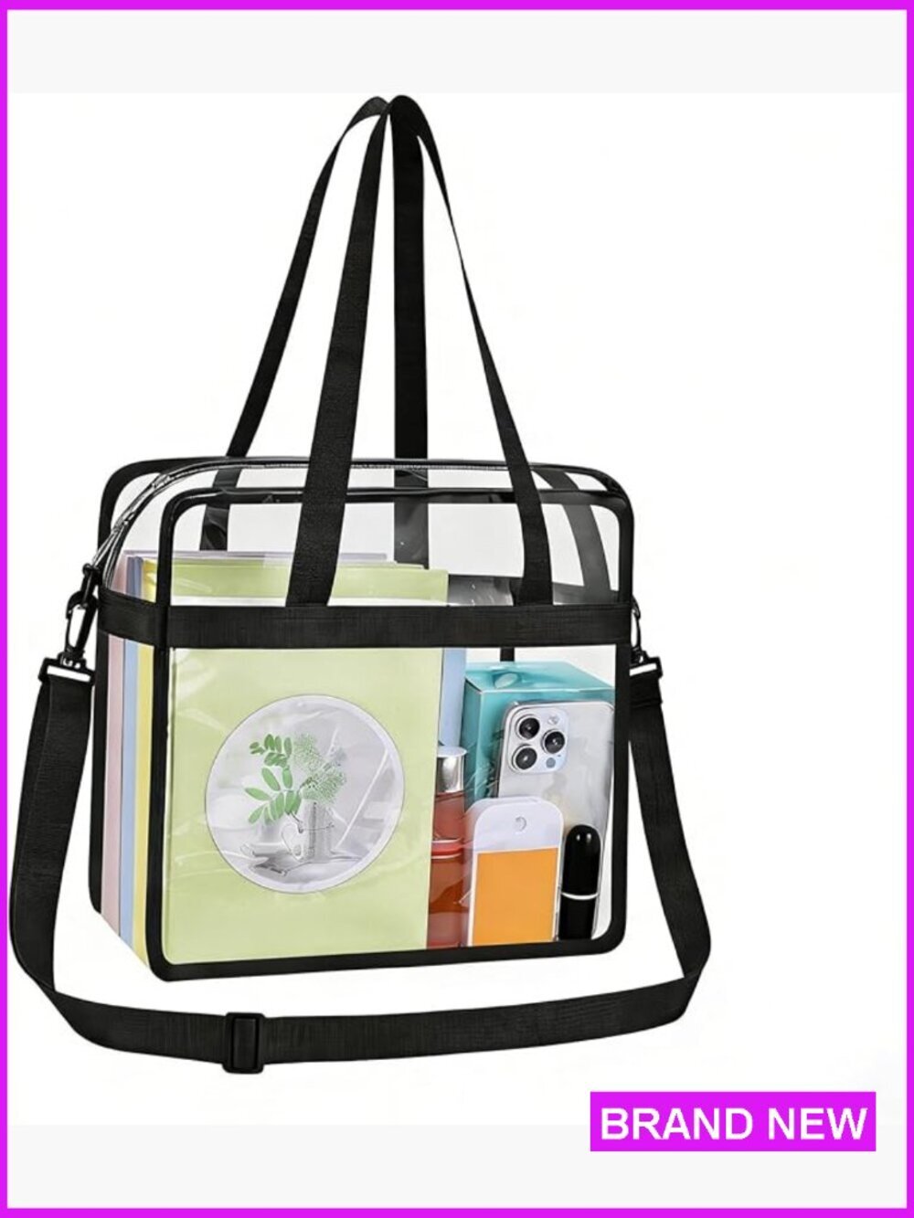 Clear Tote Bag for Stadium Events Concert Sports Festivals PVC Tote Crossbody - Picture 1 of 7